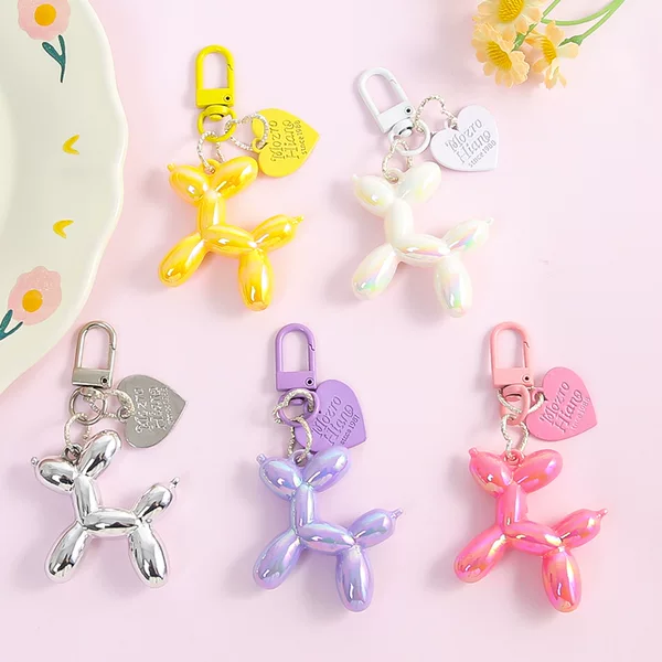 Colorful Cartoon Balloon Dog Alloy Heart Keychain DIY Luggage Key Earphones Niche Personalized Jewelry Accessories