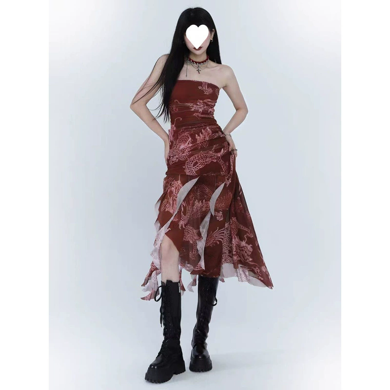 Ghost Girl 2025 Год Дракона Новогодняя рубашка Юбка Новая женская одежда в китайском стиле Красивое красное платье Ежегодная вечеринка