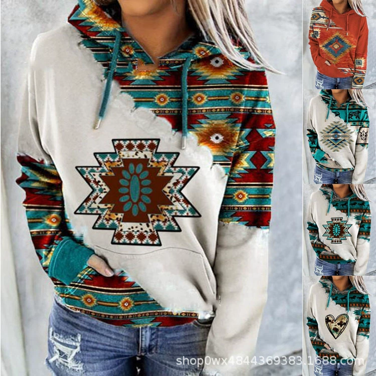 Независимая станция Внешняя торговля Взрывы Топ Европейский и американский женский свитер с принтом в этническом стиле Женская осень и зима 2023 Осень и зима