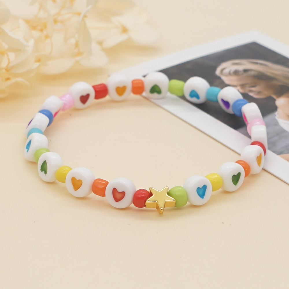 Nihaojewelry Wholesale Accessories Bohemian Rainbow Peach Heart Glass Beads Bracelet display picture 2