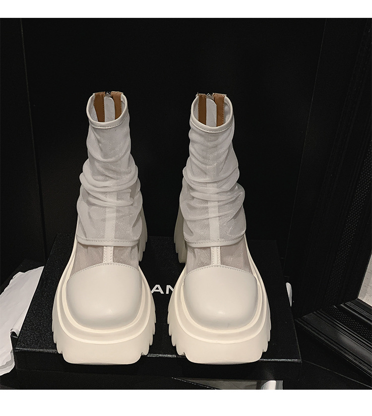 Boot lưới nữ cao gót 8cm đế dày phong cách Martin — Màu đen, Màu trắng chi tiết 19
