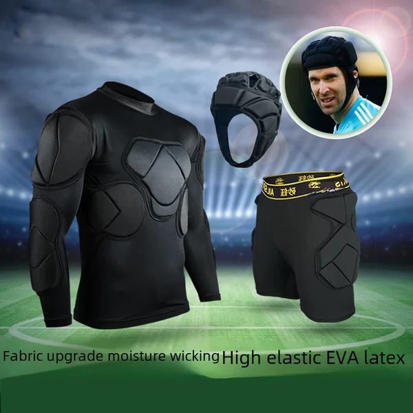 New Long-Sleeved Goalkeeper Uniform Set for Children and Adults, Thickened Goalkeeper Suit with Knee Pads, Elbow Pads, Helmet, and Protective Gear