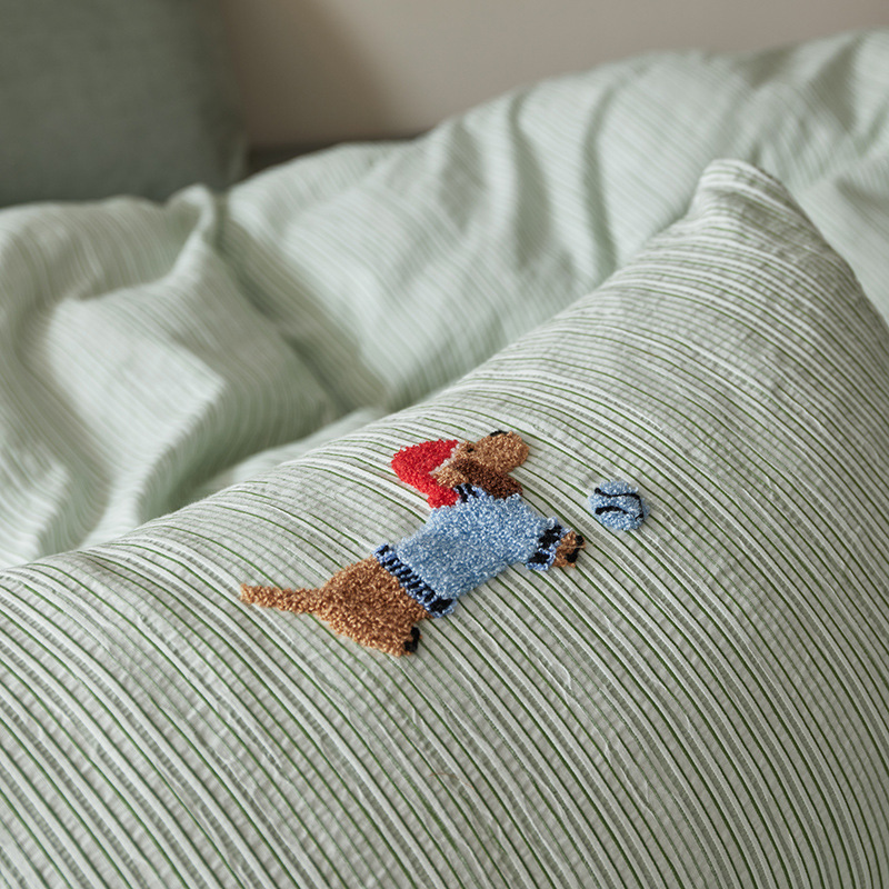 インススタイル 先染めジャガード 立体タオル刺繍 3点・4点セット 綿ヘリンボーン柄 ベッドシーツ 掛け布団カバー ボックスシーツ 寝具|undefined