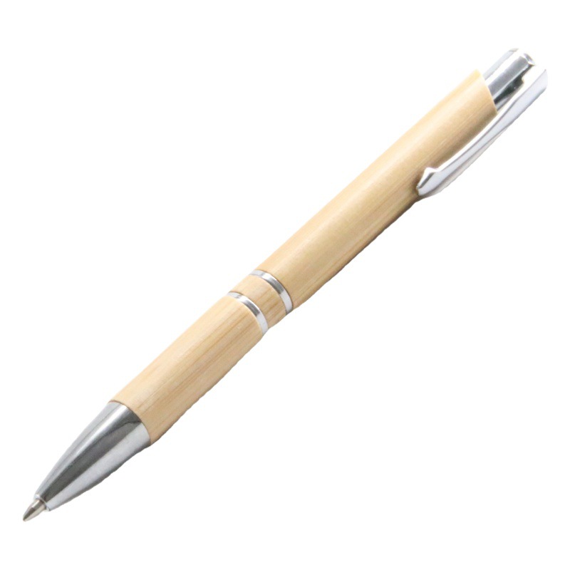 Junrong bambú pluma prensa medio aceite pluma Tonglu Ventas Directas logotipo láser publicidad bolígrafo negro recarga en stock