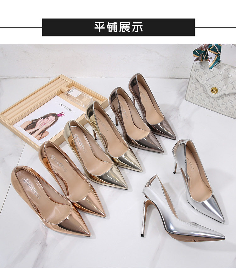 Giày cao gót mũi nhọn gót thanh mảnh 12 cm phong cách Pháp, cỡ lớn — Màu bạc, Màu vàng, Màu vàng sâm panh, Màu đậm chi tiết 26