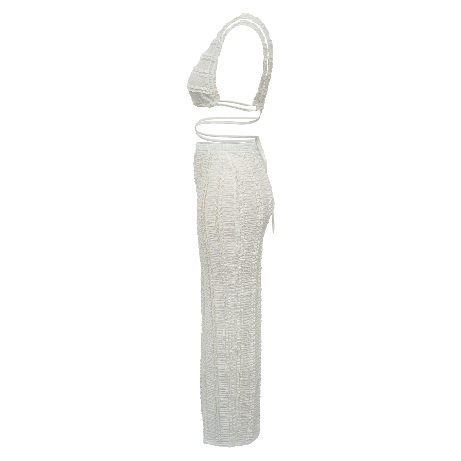 Completo da donna in denim con pizzo, senza maniche e schiena scoperta_voghion.com