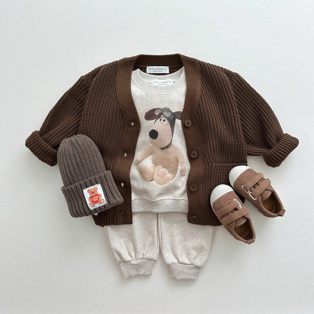 Kinder 2023 Neue Herbst Jungen und Mädchen Koreanische Freizeit Hund Pullover Zwei Stück Baby Set_voghion.com