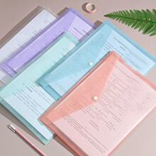 跨境亚马逊A4莫兰迪文件袋透明塑料按扣塑胶料马克龙色防水资料袋