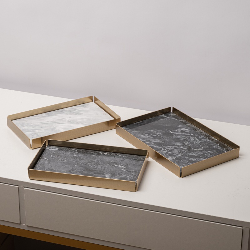 Nordic Light Luxury Marble Living Room Metal Frame Storage Tray Household Hotel Homestay Bathroom Storage Display Tray