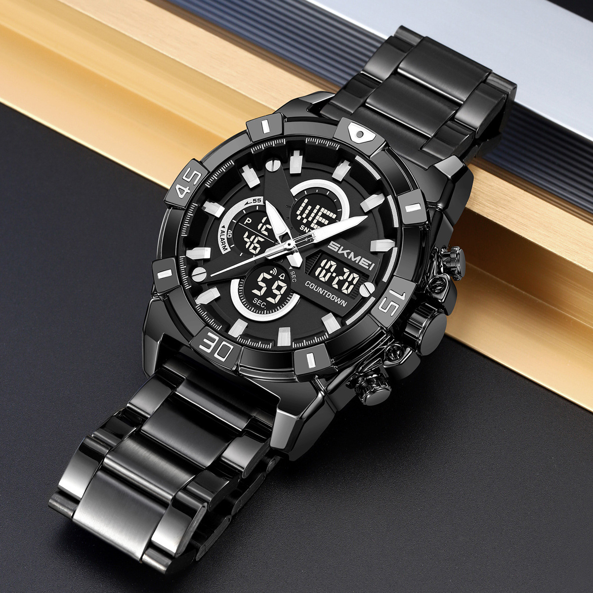 Reloj de acero al aire libre, doble pantalla multifuncional, reloj impermeable transfronterizo, comercio exterior al por mayor