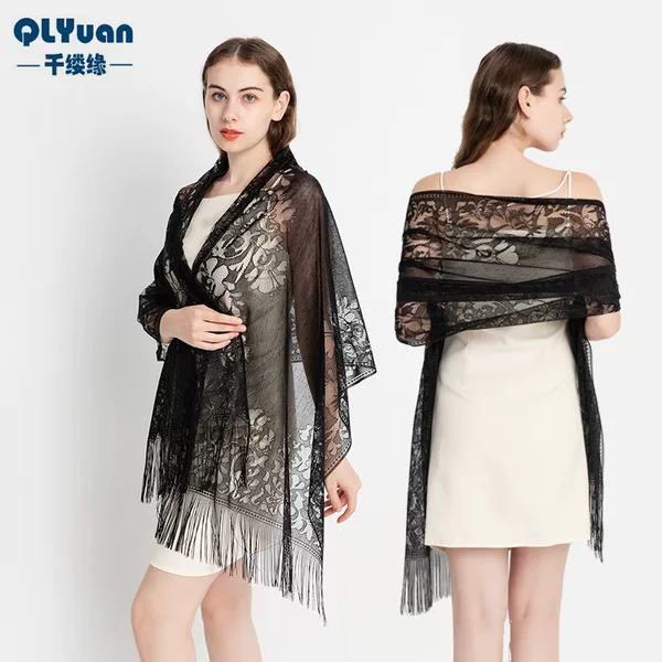 New silky solid color lace long beard shawl wholesale fashion elegant all-match dress scarf