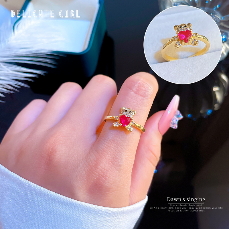 Women's Cute Bear Brass Zircon Rings Inlay display picture 4