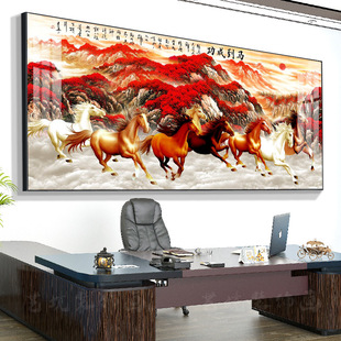 Hangings for the Boss's Office, Landscape Calligraphy and Painting, Living Room Sofa Wall Decoration, Eight Horses Picture, Chinese Painting, New Chinese Style