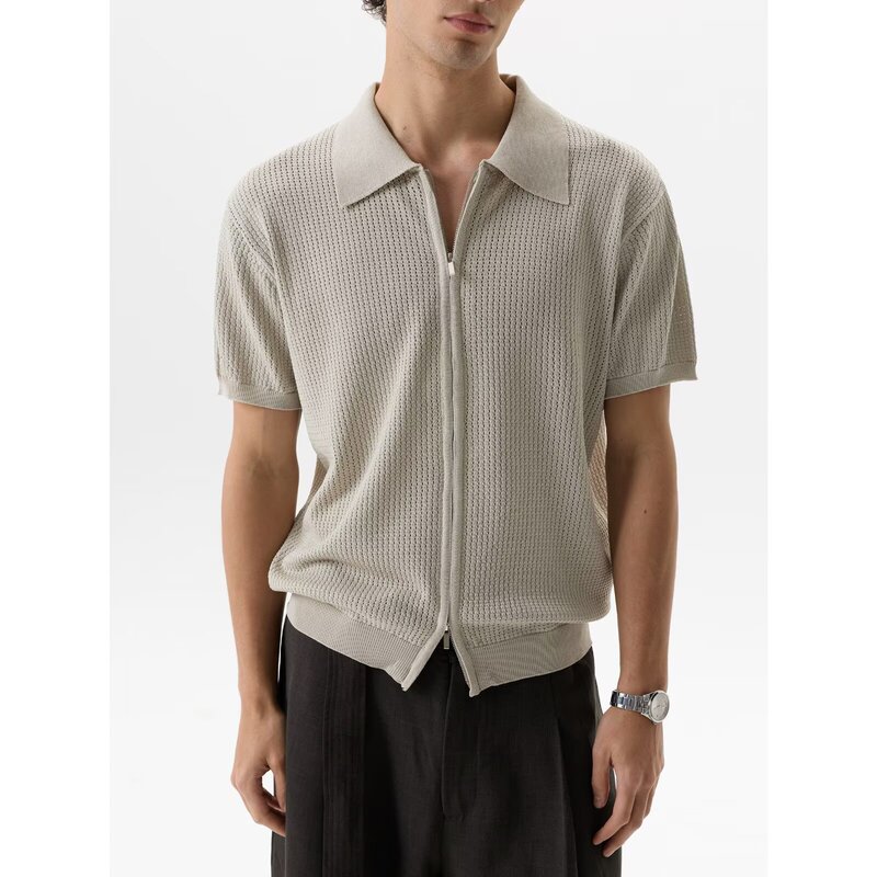 Factory Direct Sales Export Men's Polo Collar High-Quality Comfortable Old Money Style Zip-Up Cardigan Men's Knit Sweater Factory Direct Sales Export Men's Polo Collar High-Quality Comfortable Old Money Style Zip-Up Cardigan Men's Knit Sweater