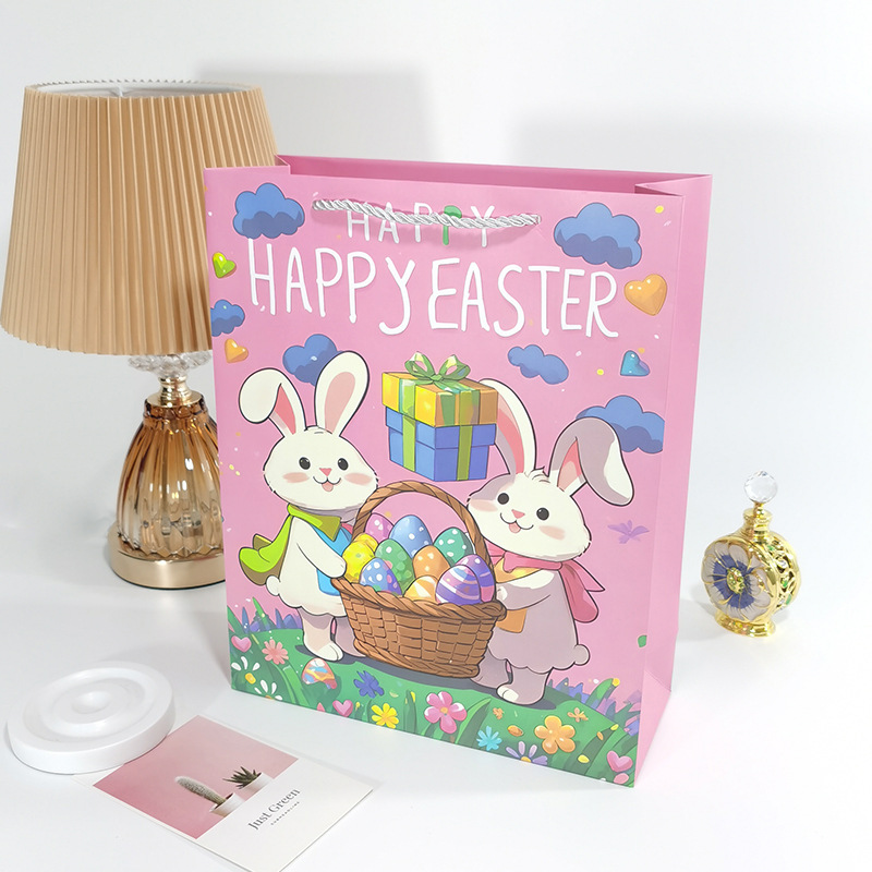 귀여운 토끼 부활절 달걀 축하 선물, 흰색 판지, 작은 크기(싱글) 18*10*23cm