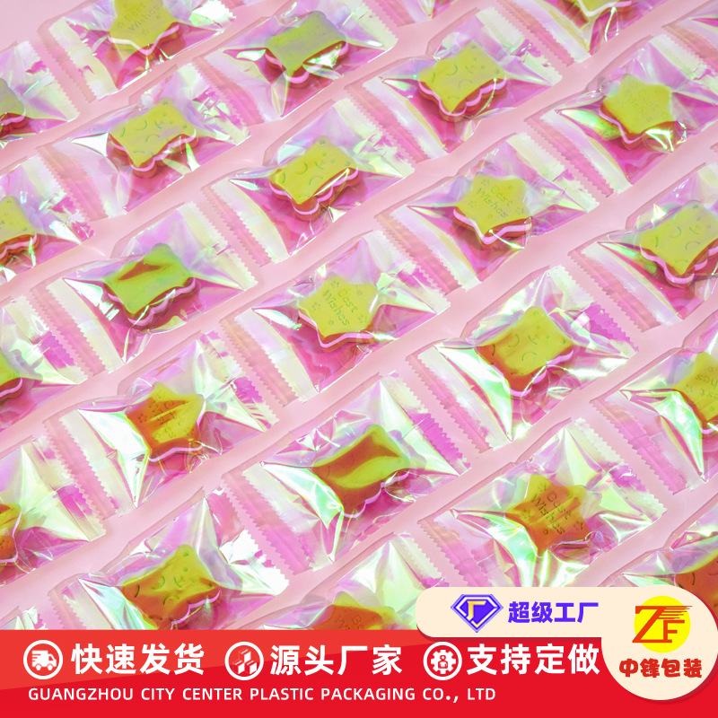 Arco Iris láser transparente bolsillo plano caramelo galleta máquina de hornear bolsa de sellado snack mini bolsa de embalaje lindo