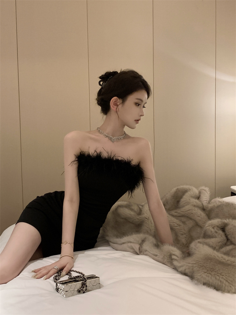 Ostrich Feather Spliced Dress Image 2