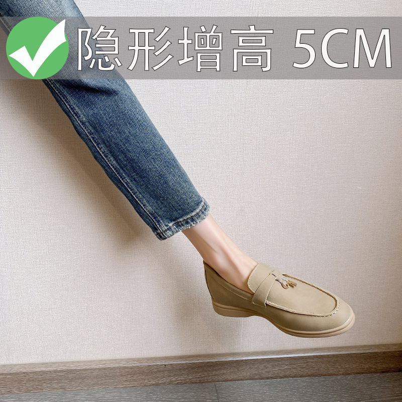 2025 Spring New British Style Retro Tassel Lock Flat Beanie Shoes Women's Slip-on Inner Height-increasing Shoes for Women