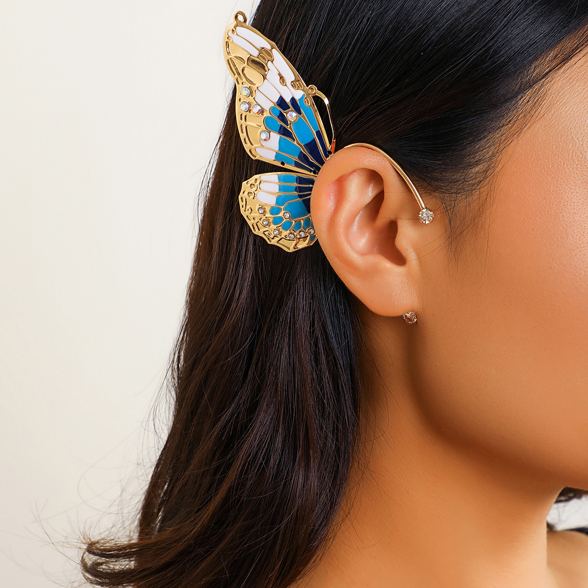 1 Piece Elegant Sweet Butterfly Plating Iron Rhinestones Ear Cuffs display picture 9