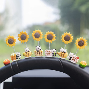 Popular Cute Blessing Quotes Cartoon Character Panda Sunflower Car Ornaments Creative Car Center Console Decoration