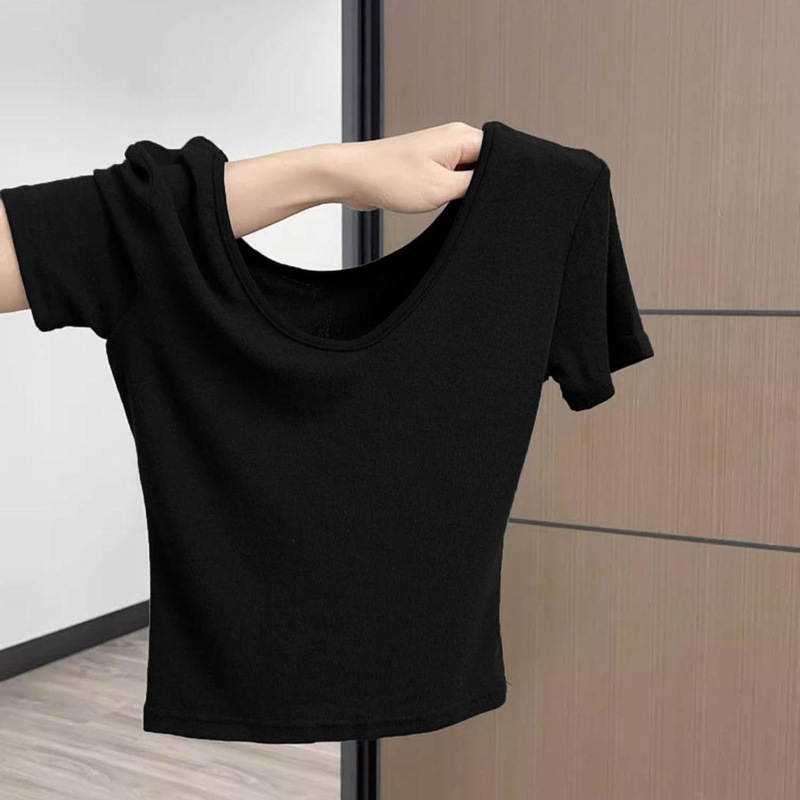 クールシルクコットン新作夏スリムグレーVネック半袖Tシャツ女性若者シンプル通勤韓国風ファッション痩身|undefined