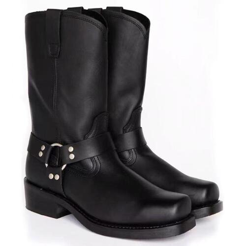 E9712026 New square head metal ring element men's calf boots