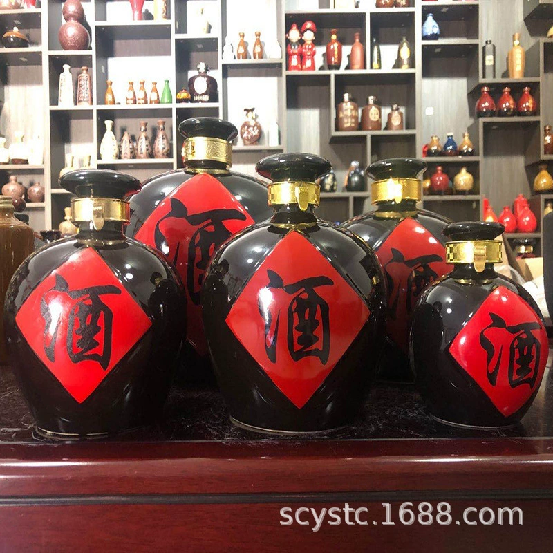 Бутылка для вина с цветочным узором, 1-2-3- 2.5-5kg черных глиняных винных кувшинов, бутылка для алкоголя в античном стиле, керамическая пустая бутылка для вина, черная глазурь