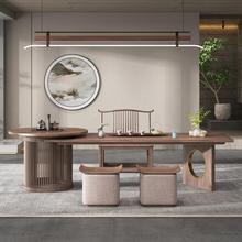 新中式茶桌椅组合禅意实木圆茶台现代简约办公室茶室泡茶桌家具