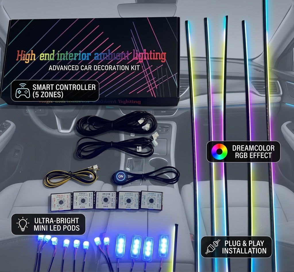Factory Direct Sales Car Led Ambient Light, Colorful Dynamic Flowing Ambient Light, 18 Lights