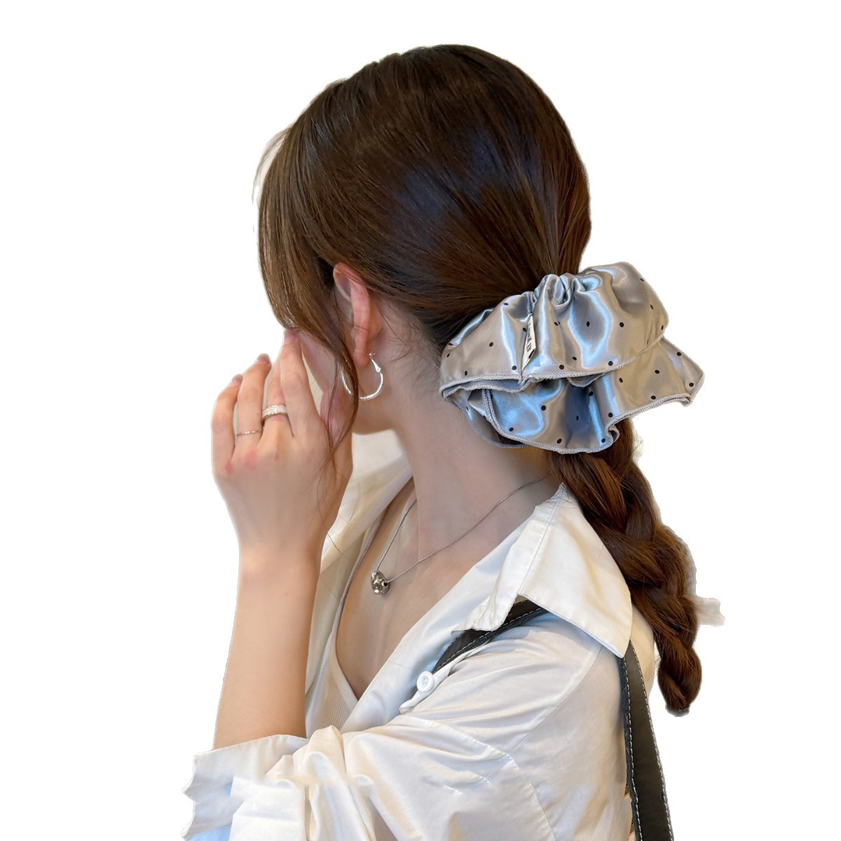 Double Layer Polka Dot Hair Scrunchie For Women Elegant Style_voghion.com