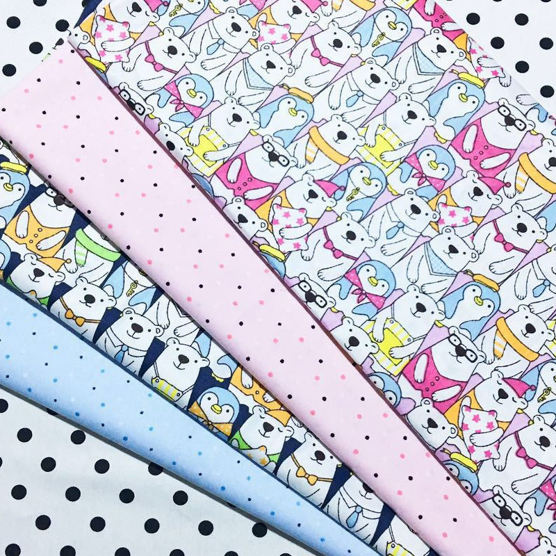 现货批发小熊星星棉布斜纹布料小卡通棉衣印花儿童全棉面料1.6米