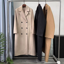 同款 气质百搭羊毛双排扣系带中长款后开叉双面呢大衣  女