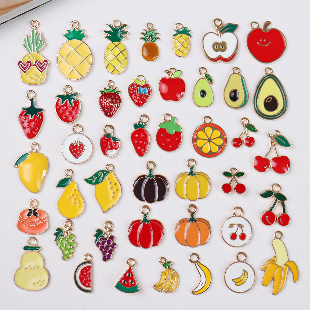 Colgante de frutas de aleación con gota de aceite, DIY pulseras y pendientes