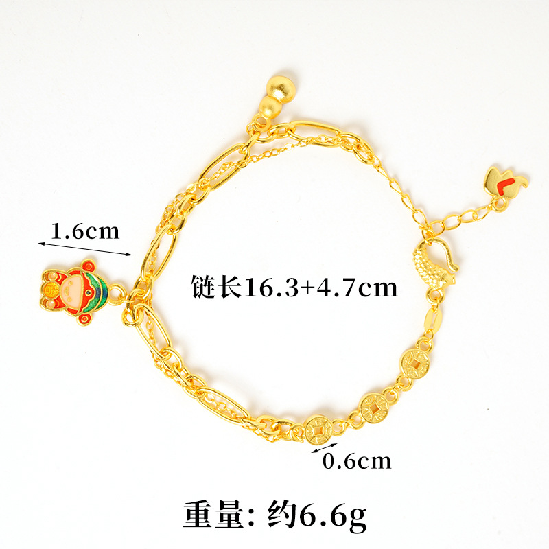 Nuevo oro de arena esmalte de color vietnamita pequeño dios de la fortuna monedas felicidad pulsera de calabaza mujer lujo ligero de alta calidad joyería fuente