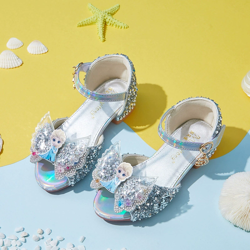 Сандалии для девочек с блестками женский 2024 летний новый стиль принцесса Aesa детская обувь девушка бант пустая принцесса обувь