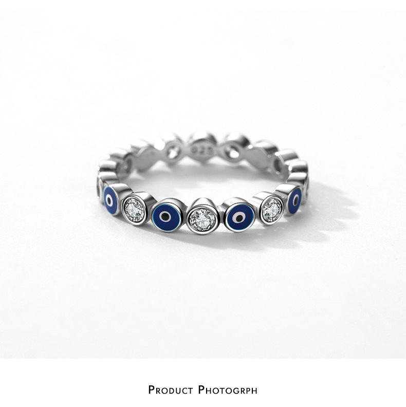 Simple Style Devilu0027S Eye Sterling Silver Inlay Zircon Rings 1 Piece