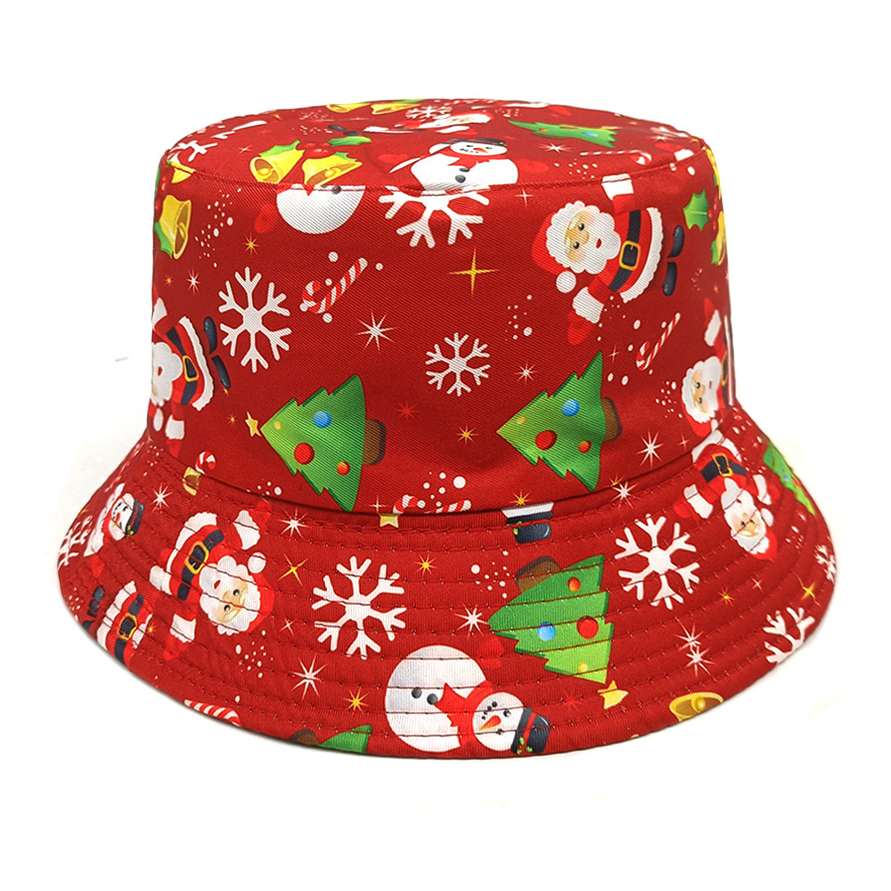 Nouveau Père Noël Bonhomme de neige Flocon de neige Cadeau Imprimé Pot de pêcheur Chapeau de Noël pour femme_voghion.com