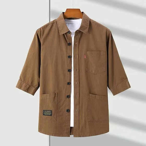 Summer Men's Shirt Loose Fashionable Casual Short-sleeved Non-ironing Workwear Multi-pocket Mid-sleeved Shirt
