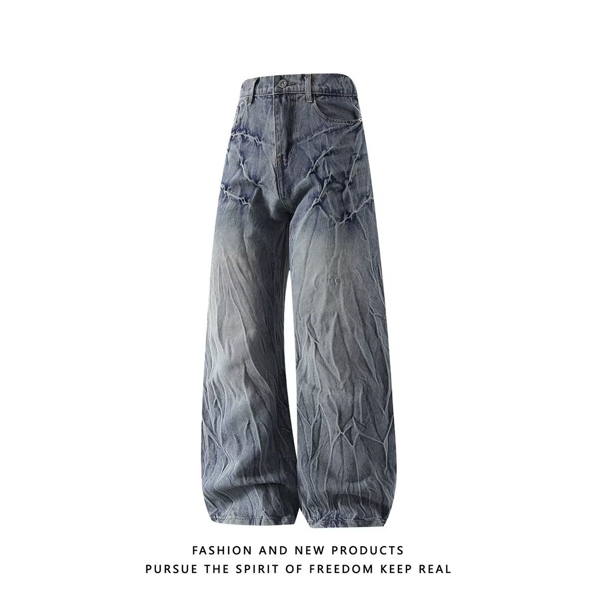 Vintage Distressed High Waist Straight Leg Jeans For Women & Men - Retro Loose Fit Denim Pants With Raw Hem, Comfortable Stretch Fabric_mkmklike.com
