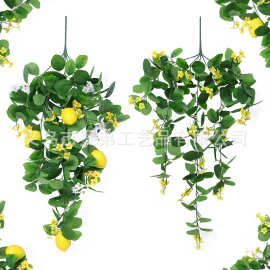 跨境仿真柠檬壁挂家居装饰仿真绿植小花果子藤蔓悬挂绿色植物柠檬