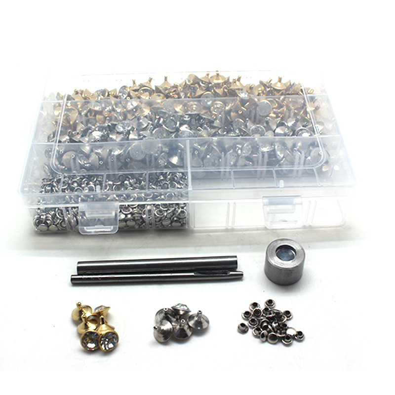 厂家批发6-12mm盒装白边金边A钻镶钻铆钉管钻彩色水钻diy箱包配件