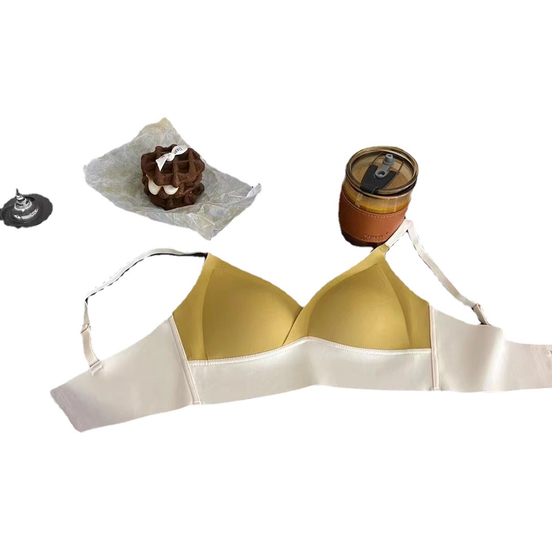 Thin Seamless French Triangle Cup Quantum clothing contraste correa de color taza fija pequeño cofre reunido sujetador inalámbrico de mujer