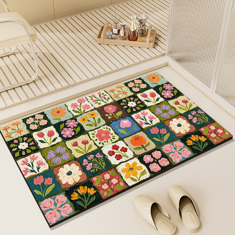 Oil Painting Style Floral Diatom Mud Floor Mat, Shower Room Water-Absorbent Quick-Drying Foot Mat, Home Toilet Dirt-Resistant Non-Slip Bathroom Floor Mat Oil Painting Style Floral Diatom Mud Floor Mat, Shower Room Water-Absorbent Quick-Drying Foot Mat, Home Toilet Dirt-Resistant Non-Slip Bathroom Floor Mat