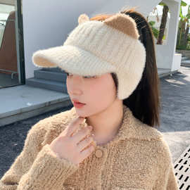 帽子女秋冬季时尚保暖加绒针织棒球女士鸭舌毛线空顶帽冬天韩系女