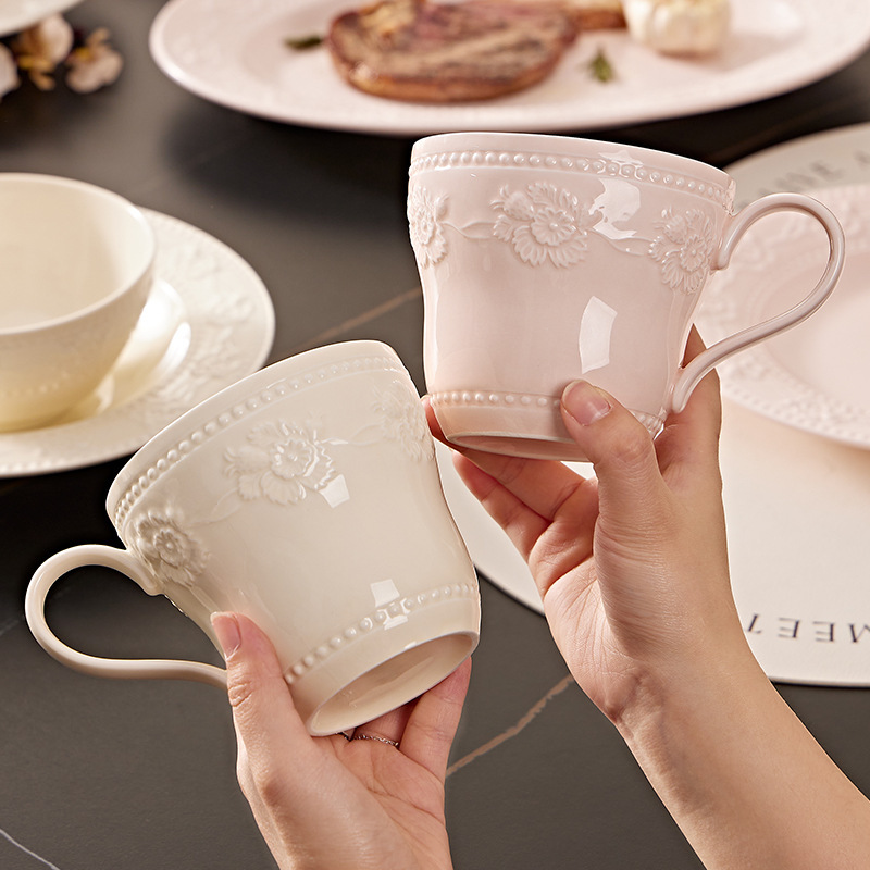 釉下彩新作浮彫りフレンチクリーム風高級感家庭用ご飯茶碗皿箸セット|undefined