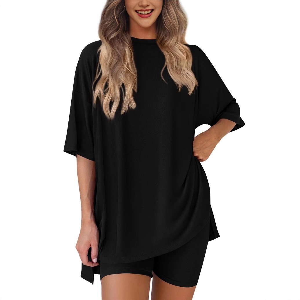 2025 Spring Summer European And American Cross-Border New Loose Fashion Solid Color Casual Short Sleeve Shorts_ecoleips.com