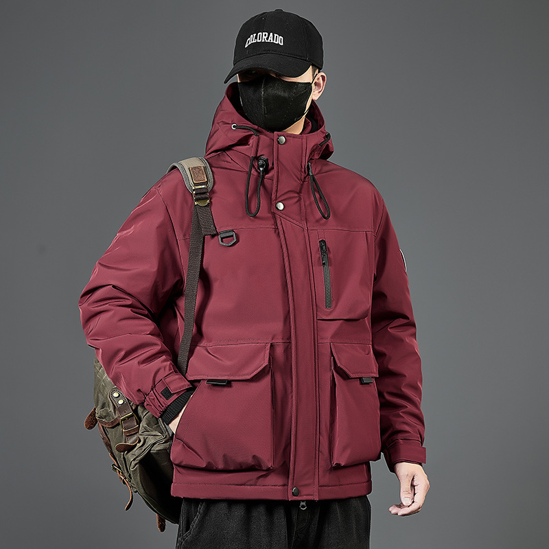 Men's winter cotton coat, fleece-lined, thickened, hooded, versatile, cold-resistant, windproof jacket