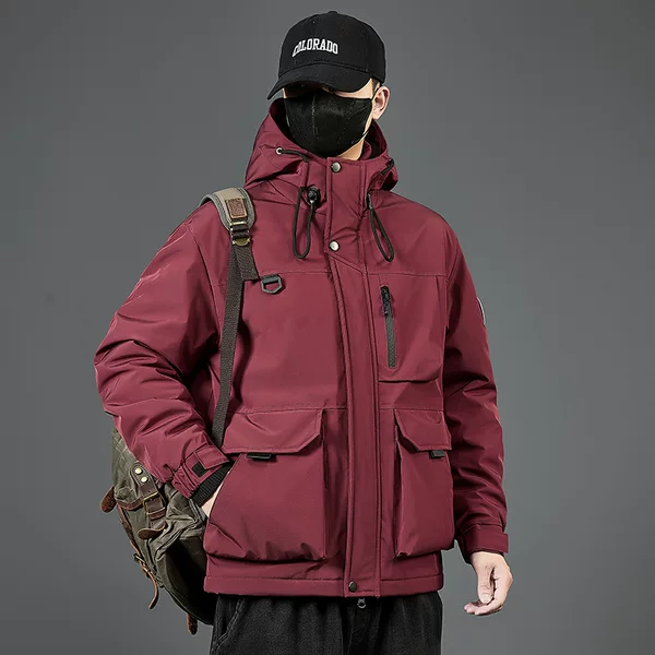 Men's winter cotton coat, fleece-lined, thickened, hooded, versatile, cold-resistant, windproof jacket
