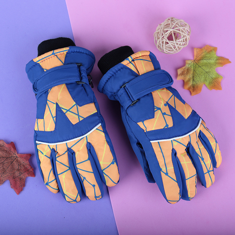 4-17 años de edad de los niños engrosada a prueba de frío impermeable a prueba de viento antideslizante cálido esquí nieve jugando guantes de algodón de invierno