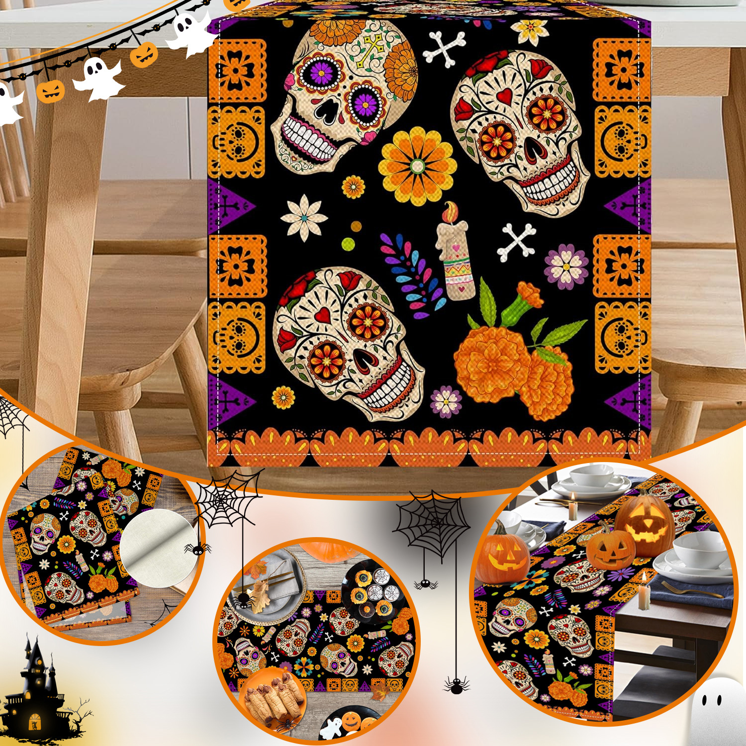 110g Weight Tablecloths Home Textiles & Decor Type tablecloth Event & Party Supplies 1 Piece, 1 Set Quantity Casual, Party Occasion Linen Material Halloween, Day of the Dead Festival Skull Pattern Funny Style Halloween Day Of The Dead Funny Skull Linen Casual Party Tablecloth Party Supplies Tableware 1 Piece 1 Set 28
